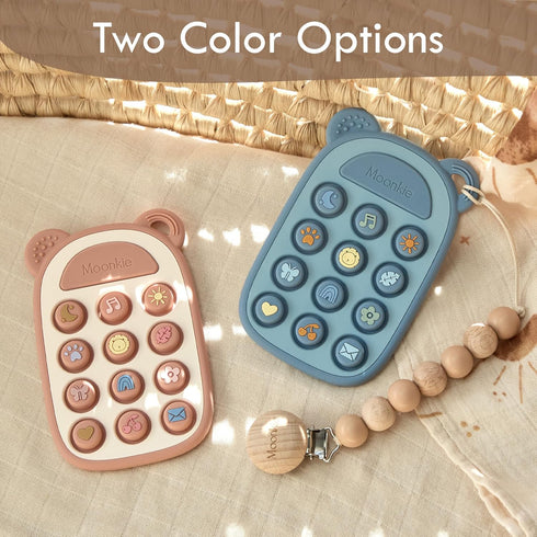 3 Moonkie Silicone Press Phone Teething Toy for Baby Months+ | Soft BPA-Free Teether with Icon & Number Pop Bubbles |