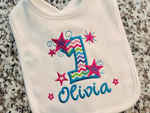 Personalized First Birthday Bib for Baby Girls