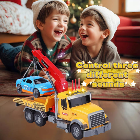 Kids Tow Truck with Car Toys for Boys Ages 4-7 - Large Working Hook Truck with Lights and Music Rescue Toys