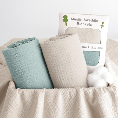 Muslin Swaddle Blanket Baby, 100% Cotton Receiving Blanket, Soft Thin 40x40in 2Pack for Unisex Newborn