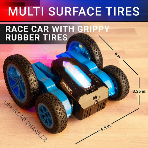 Force1 360 4WD 2.4GHz Tornado Blue LED Remote Control Car for Kids- Double Sided Driving Fast RC Cars Flips, Outdoor