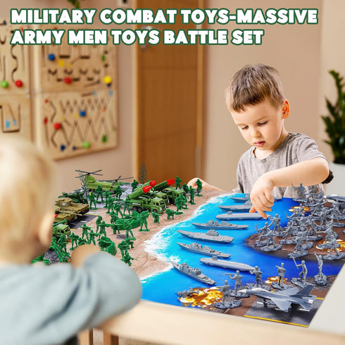 Playset 117 Set 4-12, Kusntin Army Men Pcs Military Toy Soldiers with Action Figures, Battle Mat, Tanks, Helicopter