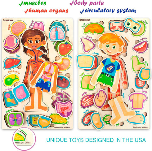 3-5 QUOKKA Puzzles for Kids Montessori Puzzles for Toddlers Preschool Game Learning Human Body Parts Anatomy Skeleton