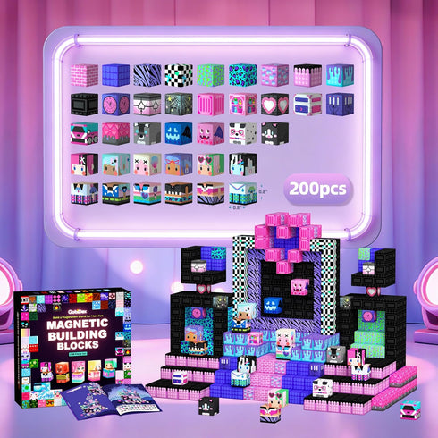 200PCS 3+ GobiDex Magnetic Building Blocks for Kids, STEM Toys to Build MagWonder Castle & World, Creative Sensory Play