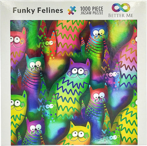 Better Me Funky Felines - Square 1000 Piece Puzzle - Funny & Colorful Cat Puzzles for Adults