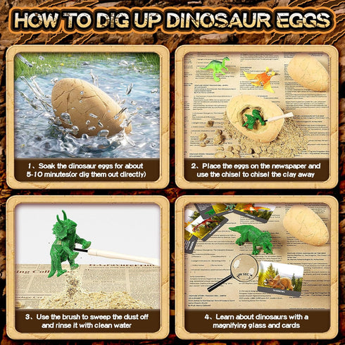 24 3 4 5 6 7 8 9 10 Dinosaur Eggs Dig Kit Toys for Kids, Dinosaur Eggs Excavation Kit with Magnifier, Easter Basket
