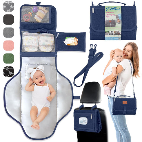 Portable Changing Pad for Baby, Large Waterproof Diaper Changing Mat, Foldable & Detachable with Wipes Pockets by