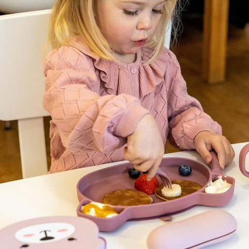 TUM TUM Baby Cutlery with Case, Baby Spoon & Fork Set, Silicone Baby Cutlery for 6 Months Plus, Pink