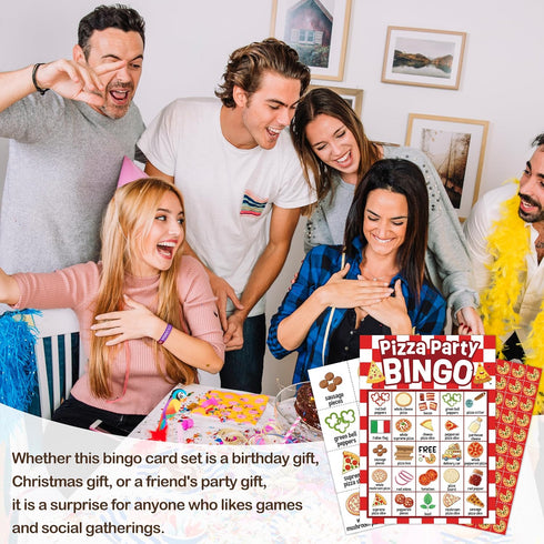 Mueddur Set 24 -05 Pizza Party Bingo Card, Pizza Bingo for Adults Large Group Family Friends, Sleepover Party Game