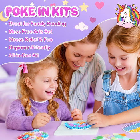 creative kimi 9PC 4-8 6-12 Set Poke Art Kit for Girls Ages | Princess Theme DIY Craft Kit | Mess-Free Fabric Puncture