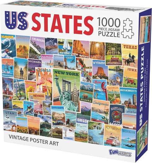 US States Vintage Poster Art 1000 Piece Jigsaw Puzzle with Landmarks from all 50 States