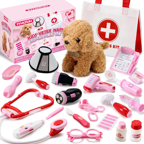 SYNCFUN Doctor Kit for Girls, 22 PCS Veterinarian Playset for Kids, Vet