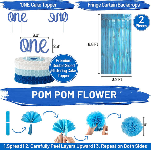 1st Package PartyHooman Boy Birthday Decors: With Photo Banner, Backdrop, Crown, High Chair Banner & Supplies