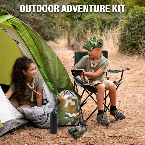 Outdoor Adventure Kit for Kids, Premium Camouflage Camping Gear with Walkie-Talkies, 10 in 1 Explorer Gear Set