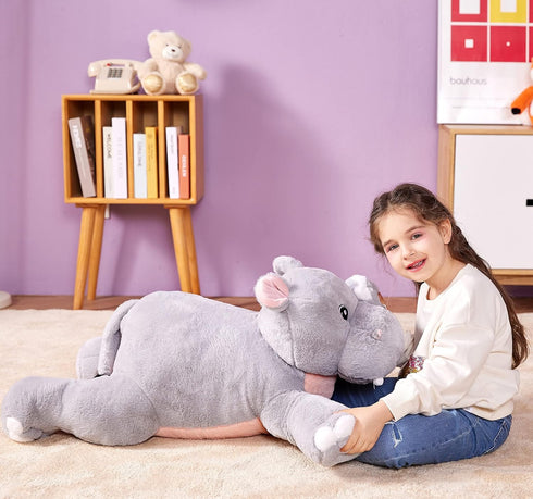 IKASA Giant Hippo Stuffed Animal - Large 30" Jumbo Plush Toy, Cute and Fluffy Gifts for Kids