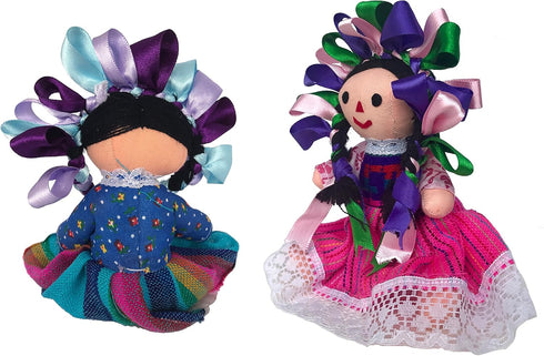 ALKIMIA INC Mexican Handmade Traditional Rag Dolls - 2 Pack, 7 inches, Pink & Blue