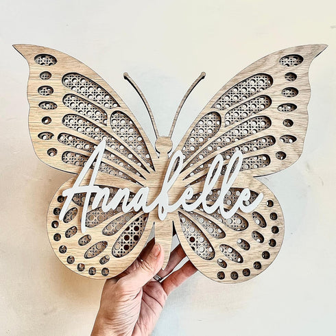 Chillever 3D - Personalized Butterfly Name Sign, Custom Wood Personalized Butterfly Wall Decor with Baby Name Sign