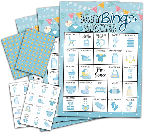 Blue Shower Bingo Game, 24 Players, Family Activities, Party Supplies, Gifts for Young Adults - blue06