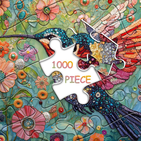 PICKFORU Hummingbird 1000 Puzzles for Adults Pieces, Nature Birds Flower Jewel Art Puzzle, Difficult Crystal Diamond