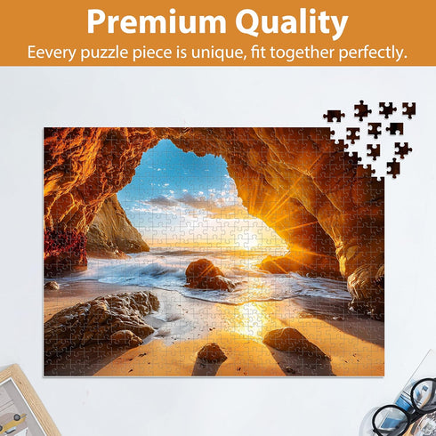 Jeacirio 500 Sunset 500 20.5 15 Pieces Puzzles for Adults Jigsaw Puzzle Beach Sea Cave Puzzle for Elderly, Recycled