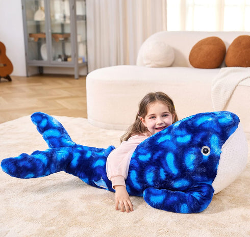 IKASA Large 43" Blue Whale Stuffed Animal Plush Toy, Giant Cute Jumbo Fluffy Fat Marine Plushie for Kids