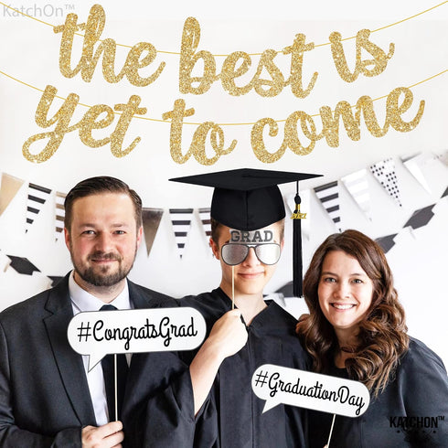 KatchOn Glitter The Best is Yet to Come Banner, 10 Feet Gold Congratulations Banner for Graduation Decorations 2025