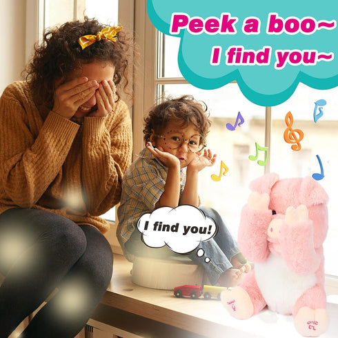 Cuteoy Peek A Boo Pig Plush Toy, Interactive Electric Stuffed Animal, Singing Talking Musical Gift, 11''
