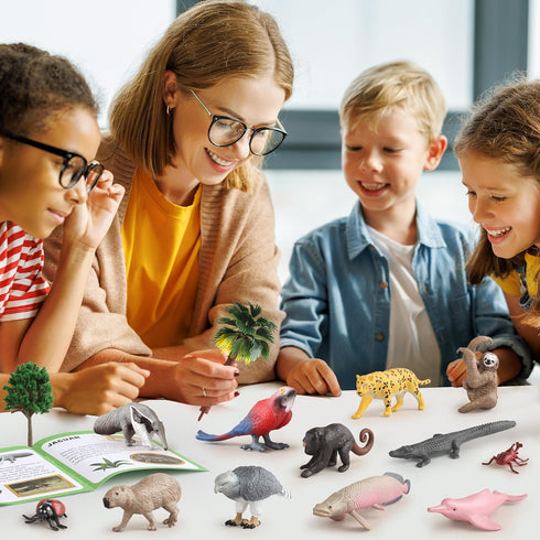 37PCS Set, Rainforest Animals Figures Toys Rainforest Diorama Supplies Include Jungle Animal Figurines,Trees, Moss