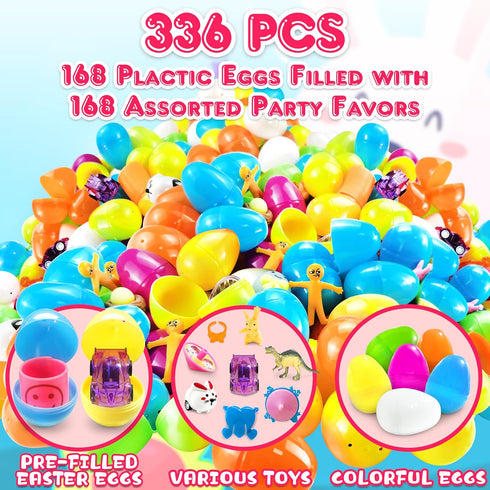 336 168 Packs 168 LINAYE PCS Prefilled Easter Eggs Bulk with Toys Inside - Pre Filled Stuffed Eggs with Party Favors