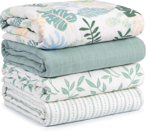 Muslin Swaddle Blankets for Newborn, 4 Pack Cotton Baby Blankets Neutral, Large