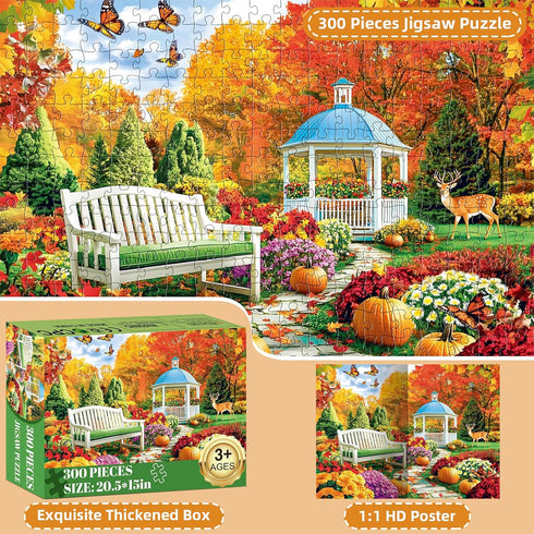 300 Adult,300 8-10,Challenging 20.5 15 Pieces Puzzles for Adults,Enchanting Autumn Garden & Pumpkin Puzzle for Pieces