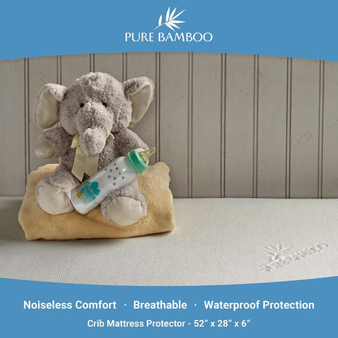 52x28x6 inch Bamboo Crib Mattress Protector by Pure Bamboo, Waterproof - Breathable, Noiseless Mattress Cover Pad