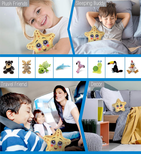DolliBu Yellow Starfish Stuffed Animal, 5.5 Inch Plush Toy, Huggable Cuddle Gift for Kids and Toddlers.