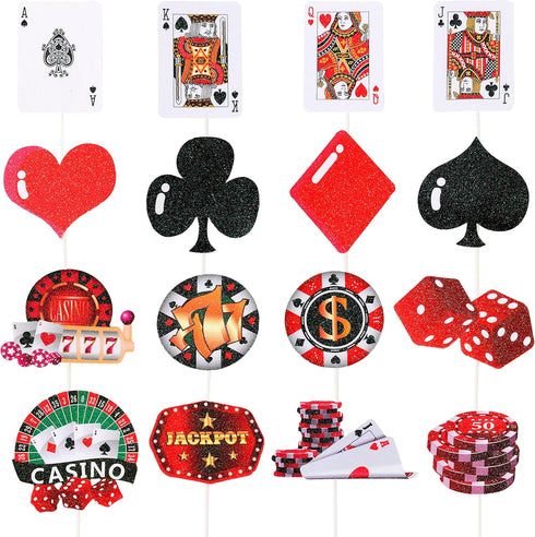32pcs Casino Cupcake Toppers - Casino Poker Theme Party Decorations for Las Vegas Casino Night Birthday Supplies