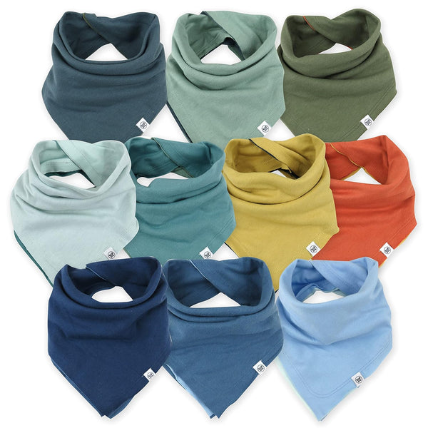 HonestBaby Girls Organic Cotton Bandana Drool Bib Multipack, 10-Pack Rainbow Gems Blues,