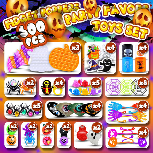 600+pcs Pack Halloween Party Favors for Kids Fidget Toys Bulk Prize Boxes Treasure Box Goodie Bag Stuffers Carnival