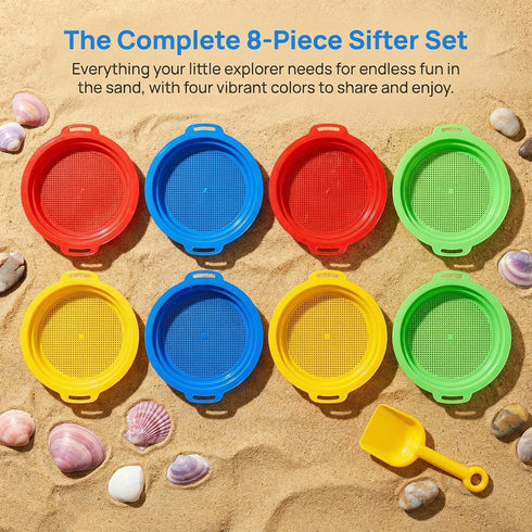 8 Pack 9.75 8.75 Inch Set Suwimut Sand Sifter Sieves for Kids Beach Toys, x Plastic Sand Sifting Pan Strainer