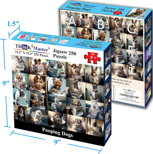 Think2Master Pooping Dogs 250 Pieces Jigsaw Puzzle - Heartwarming Puppies, Perfect Bathroom Decoration