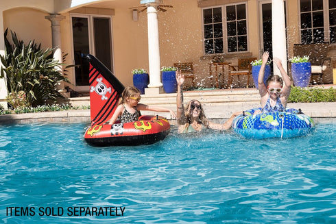 Poolmaster Inflatable Pirate Boat Pool Float for Kids, Baby Rider Boat with Seat, Pirate Ship Inflatable with Mast, Oar