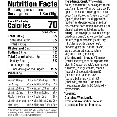 Plum Organics Mighty Snack Bars, Blueberry, 0.67 oz Bars (Pack of 6)