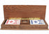 WE Games Cabinet Cribbage Set - Solid Oak Medium Stained Wood with Inlay Sprint 3 Track Board, Metal Pegs & 2 Decks of