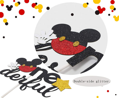 Glitter Mouse Theme Onederful First Birthday Cake Topper - Mouse One Birthday Party Supplies Decor