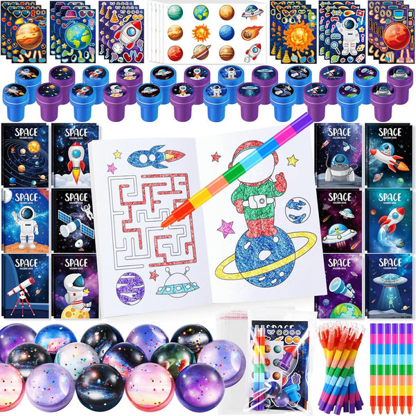 BenLouis 168Pcs Outer Space Themed Party Favors Space Alien Coloring Books Crayons