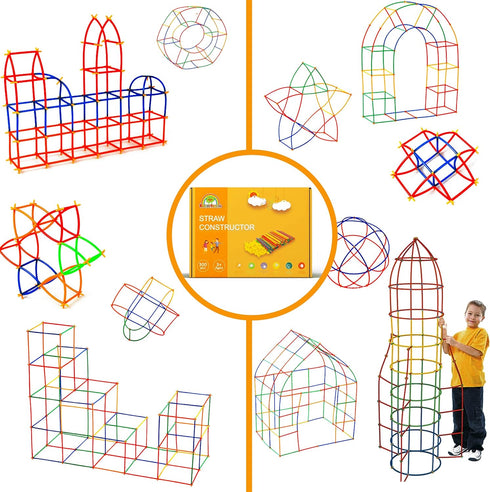 RAINBOW TOYFROG Building Straws and Connectors - STEM Blocks Construction Toys for Boys & Girls - 300 Pcs Straw Building Set - Engineering Connector Blocks for Kids