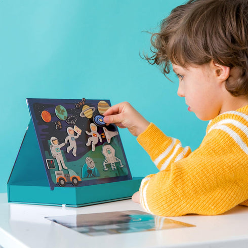 Petit Collage Magnetic Play Scene, Outer Space, Magnetic Game Board with 54 Magnet Pieces, Ages 3+