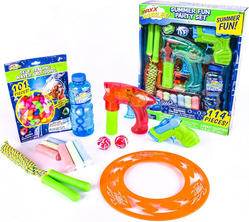 Sunny Days Entertainment Summer Fun Party Set - 114 Pieces Including Jump Rope, Bubble Blaster, and More