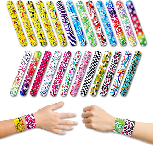 50-Piece Slap Bracelets Easter Basket Fillers for Toddlers & Kids 3-10 Bulk Snap Wristbands Party Favors 25 Unique Designs Colorful for Children's Prizes One-Size-Fits-All Toddler Party Supplies