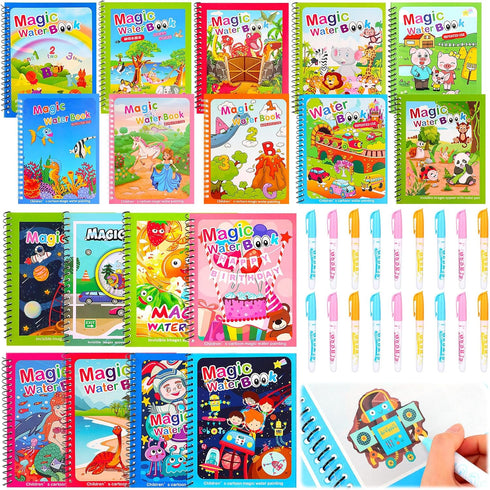 Qeeenar 18 Pack Water Coloring Books for Kids Reusable Mess Free Water Doodle