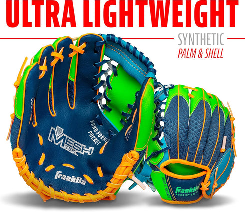 Franklin Sports Kids Baseball Glove + Foam Ball Sets - Meshtek Youth Teeball Gloves for Kids, 9.5"