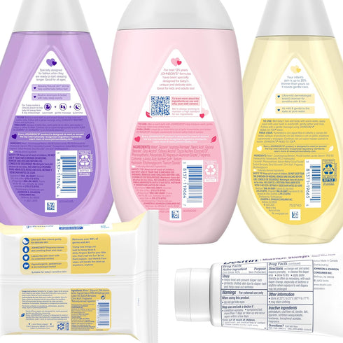 Set, 5 Johnson's Baby Here Comes Baby Gift Baby Essentials for New Parents with Moisturizing Lotion, Bedtime Bath, Body